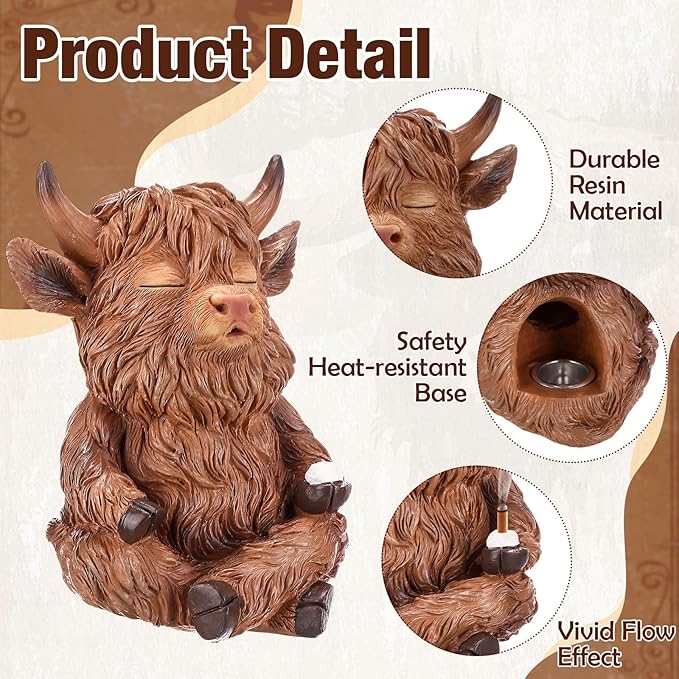 Highland Cow Incense Holder for Sticks, Incense Cone Burner Ornaments, Desk Unique Presents for Women Men Aromatherapy Ornament Home Decor Yoga Meditation Relaxation Office