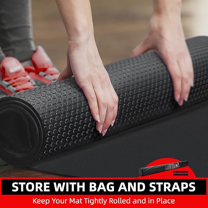Large Exercise Mat for Home Workout,12‘x6’/10'x6'/9'x6'/8'x6'/7'x5'/6'x4' (7mm) Extra Thick Workout Mat, High-Density Gym Mat for Cardio, Jump Rope, MMA, Weights (Shoe-Friendly) - Bloomnest