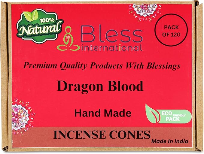 Bless-International Dragon Blood 100%-Natural-Incense-Cones Handmade-Hand-Dipped Organic-Chemicals-Free for-Purification-Relaxation-Positivity-Yoga-Meditation The-Best-scents (120 Count) BlessInternational