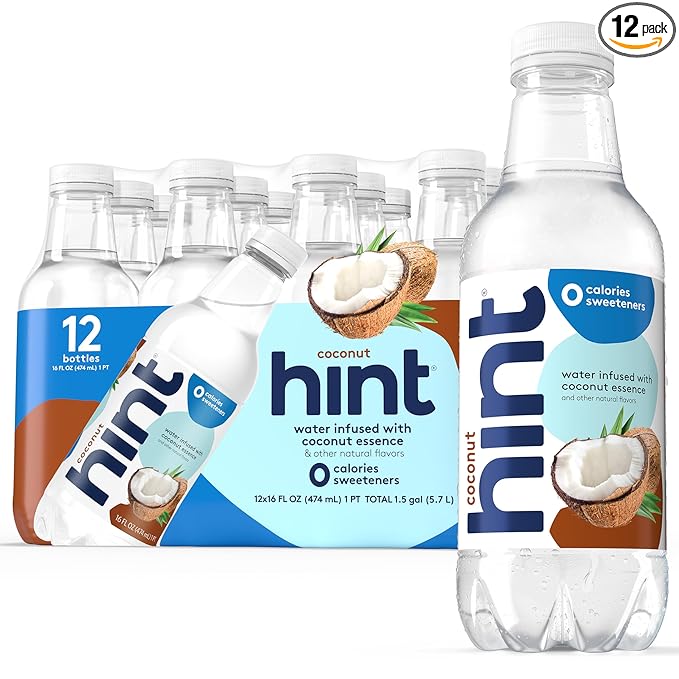 Hint Fruit-Infused Bottled Water, Coconut - Sugar Free Flavored Water with Zero Calories, Naturally Flavored, and No Artificial Sweeteners - 16 Fl Oz (Pack of 12) - Bloomnest