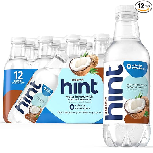 Hint Fruit-Infused Bottled Water, Coconut - Sugar Free Flavored Water with Zero Calories, Naturally Flavored, and No Artificial Sweeteners - 16 Fl Oz (Pack of 12) - Bloomnest