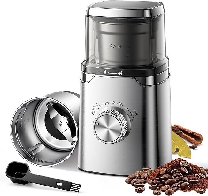 SHARDOR Electric Blade Coffee Grinder, Timed Grind Control Rotary Knob, All-stainless steel shell,Adjustable,for Coffee Beans, Spices & Herbs, with 1 Removable Stainless Steel Bowl,Sliver - Bloomnest