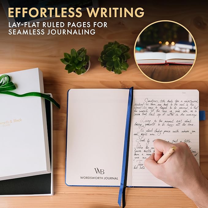 Wordsworth & Black A5 Lined Journal 216 Lined Pages, Hardcover Leather, 120 GSM Paper, Journaling Notebook for Work & Sketching, Journals for Women, Men - Gifts Box Included Blue - Bloomnest