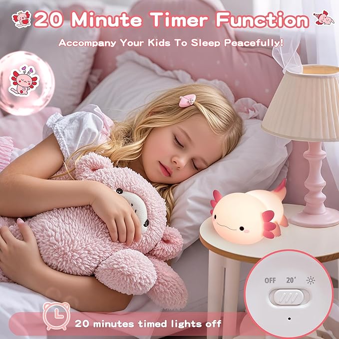 Axolotl Lamp,Cute Axolotl Night Light,Dimmable Silicone Animal Nursery Night Light,Adorable Rechargeable Squishy Novelty Bedside Touch Lamp,Baby Room Decor, Axolotl Gifts for Kids/Girls - Bloomnest