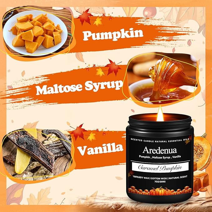 Caramel Pumpkin Candle – Holiday Soy Candles for Thanksgiving | Warm Caramel Scented Candle | Cozy Winter Candle Gift for Home, Holiday Aromatherapy Christmas Gifts for Women Men - Bloomnest