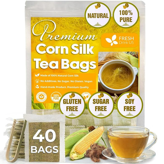 FreshDrinkUS, Premium 40 Tea Bags Corn Silk Tea, 100% Natural & Pure from Corn Silk. Corn Silk Herbal Tea. Clean Ingredients. Made with Natural Material Tea Bags. No Sugar, No Caffeine, Vegan. (40 Tea bags Corn Silk) - Bloomnest