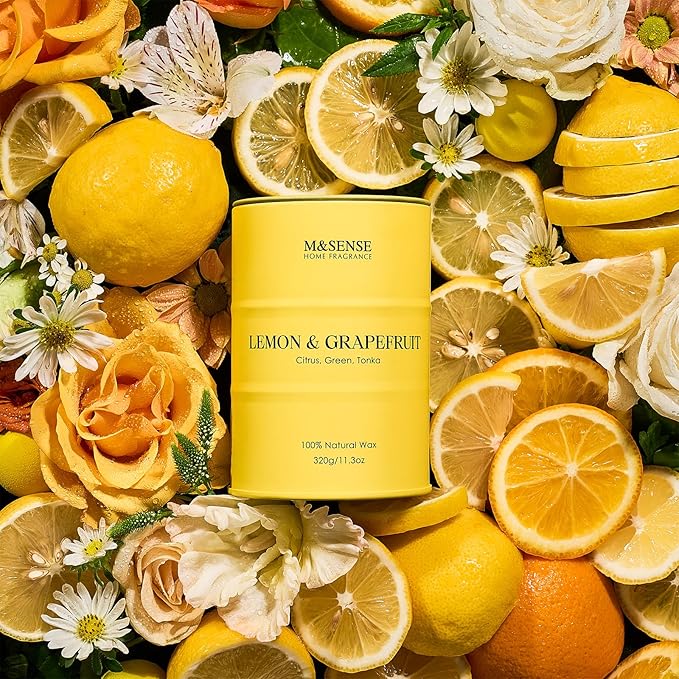 M&SENSE Lemon Candle,Summer Grapefruit Scented, Lemon Soy Candles 11.3oz 70 Hour Slow Burning, Limoncello Highly Scented Citrus Candles for Bathroom, Fresh Smelling Candle - Bloomnest