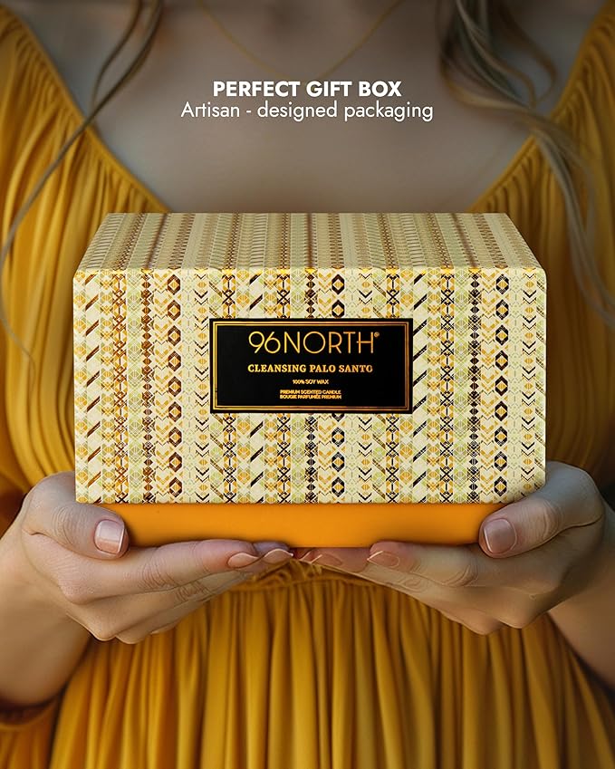 96NORTH Luxury Palo Santo Candle | Large 3 Wick Jar Candle | Up to 50 Hours Burning Time | 100% Natural Soy Wax | Relaxing Aromatherapy Aesthetic Candles | Housewarming Gift for Men and Women - Bloomnest