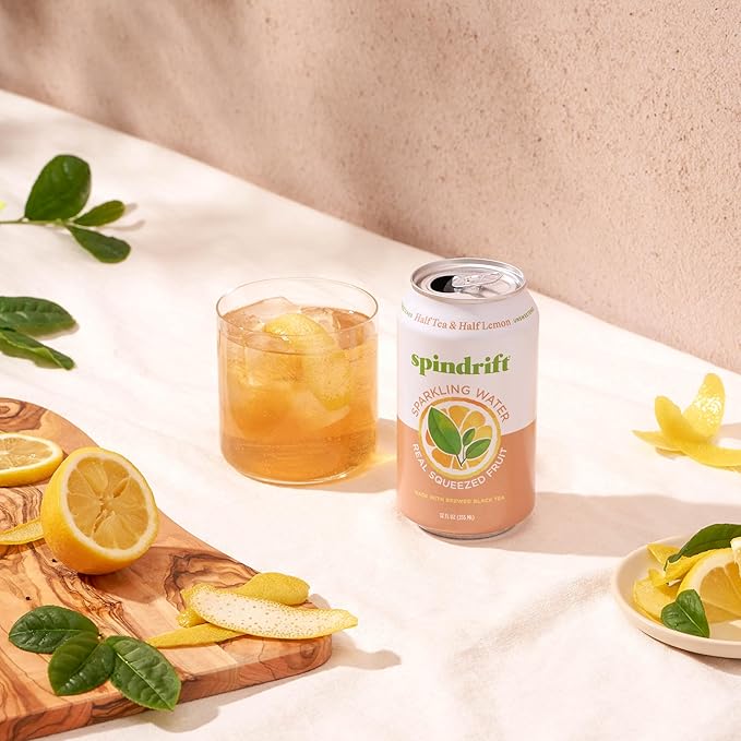 Spindrift Sparkling Water, Half Tea & Half Lemon Flavored, Made with Real Squeezed Fruit, 12 Fl Oz Cans, Pack of 24 (Only 5 Calories per Can) - Bloomnest