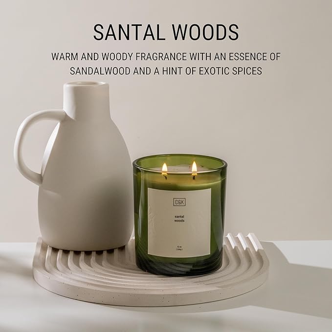 Craft & Kin 12oz Santal Woods Christmas Scented Candle for Home | Premium Green Winter Scented Candles for Men | Made with Natural Soy | Gifts for Men and Women | Nature Collection - Bloomnest