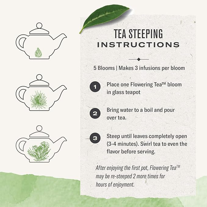 Numi Organic Tea Dancing Leaves Flowering Tea Gift Set, 5 Tea Blossoms with 16 Ounce Glass Teapot (Packaging May Vary) - Bloomnest