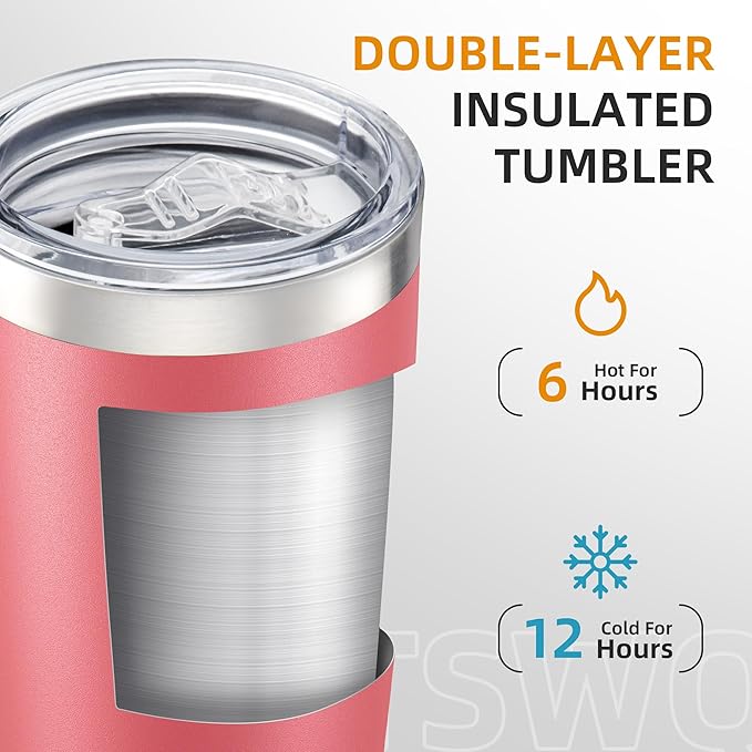 20 oz Tumbler Bulk with Lid Stainless Steel Insulated Tumblers Double Wall Vacuum Coffee Mug Powder Coated Tumbler Cups for Cold and Hot Drinks, Tropical Pink, 12 pack