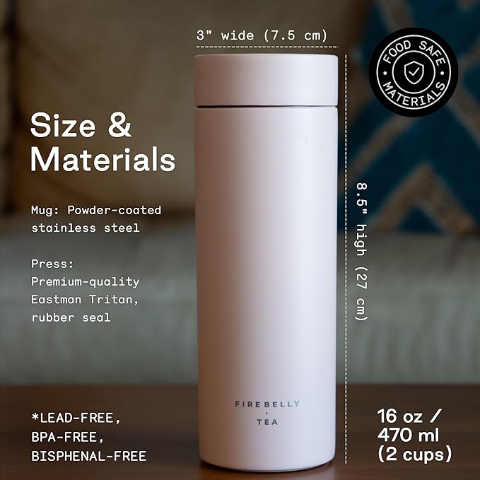 Firebelly Tea, Travel Tea Infuser Mug with Strainer, Insulated Tumbler for Loose Leaf Tea or Coffee, Leakproof Bottle for Hot or Iced Drinks, Stainless Steel Thermos with Lid, Salmon