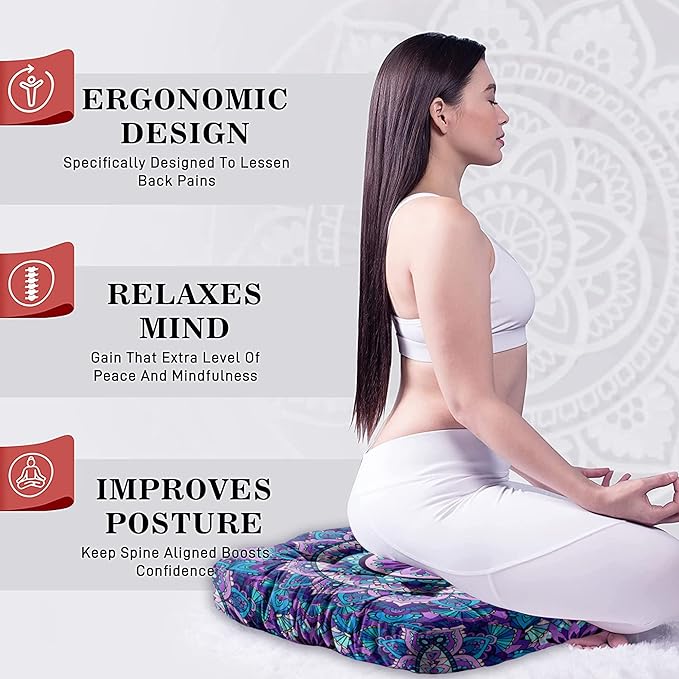 Mandala Meditation Cushion, Boho Meditation Mat, Meditation Pillows for Sitting on Floor, Cushions for Sitting in Home and Outdoor, Square Floor Pillows Cushion Seating for Yoga 22'' X 22'' - Bloomnest