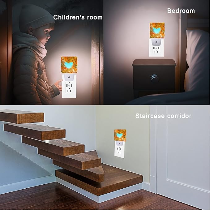 Blue Heart Sky Night Light,Autumn Red Maple Leaves Forest Trees Plug-in Night Lights with Dusk-to-Dawn Sensor for Stairway/Hallway/Bedroom Sleep Friendly Ideal for Women/Girls/Boys Gift,0.5W - Bloomnest