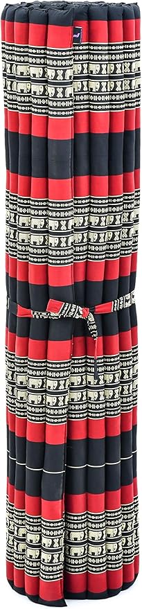 Leewadee - Foldable Floor Mattress - Japanese Roll Up Futon -Trifold Tatami Mat- Guest Floor Bed - Camping Mattress - Thai Massage Mat, Kapok Filled, 75 x 57 inches, Black Red - Bloomnest