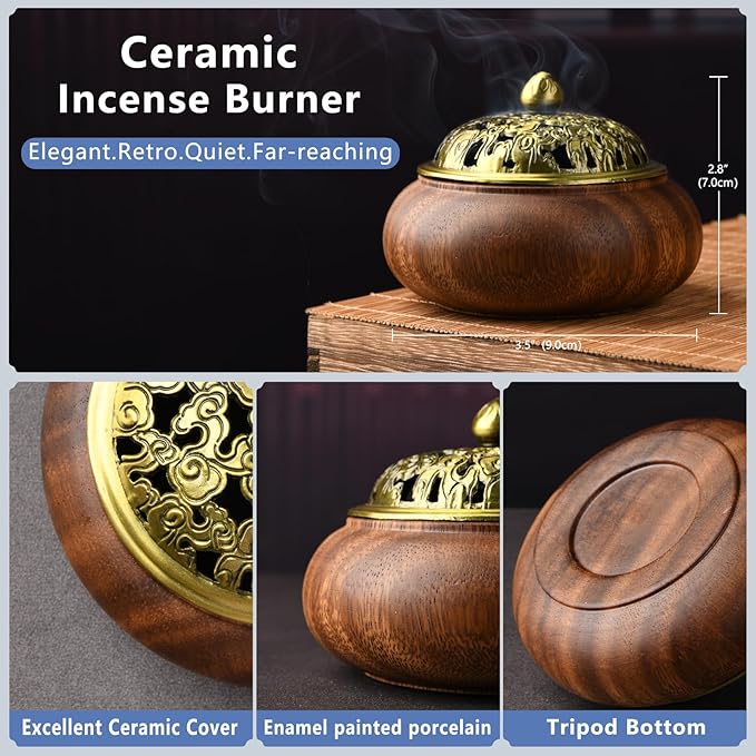 Wood Incense Burner with Holder - Handmade Smudging Bowl for Stick or Coil Incense - Walnut - Bloomnest