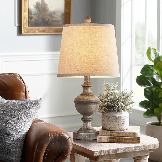 PARTPHONER Retro Table Lamps Set of 2, Bedside Lamp for Bedroom Rustic Farmhouse Table Lamps for Living Room, Vintage Nightstand Lamps with White Shades, Grey - Bloomnest