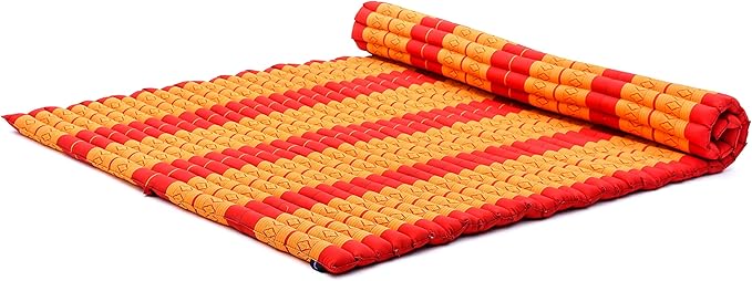 Leewadee - Foldable Floor Mattress - Japanese Roll Up Futon -Trifold Tatami Mat- Guest Floor Bed - Camping Mattress - Thai Massage Mat, Kapok Filled, 75 x 57 inches, Orange Red - Bloomnest