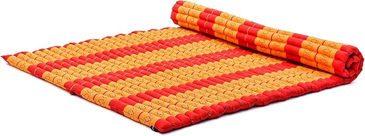 Leewadee - Foldable Floor Mattress - Japanese Roll Up Futon -Trifold Tatami Mat- Guest Floor Bed - Camping Mattress - Thai Massage Mat, Kapok Filled, 75 x 57 inches, Orange Red - Bloomnest