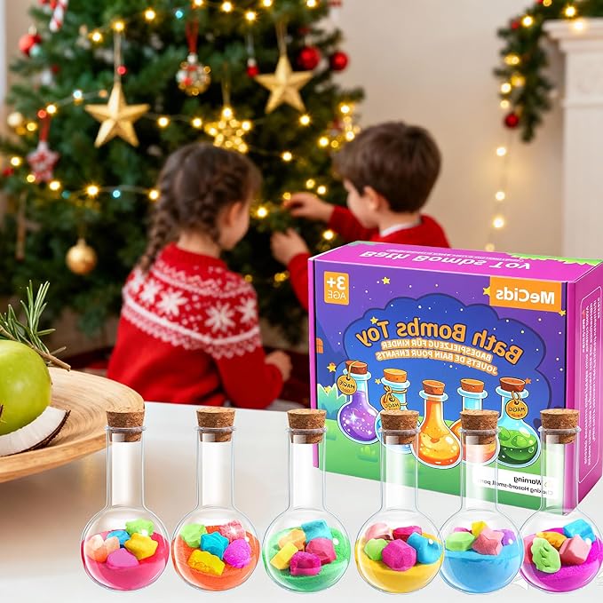 MeCids Magic Potion Bubble Bath Bombs for Kids -Bath Color Tablets Bath Potions for Toddlers Ages 4-12 Fun Science Kit Gift for Birthday, Halloween，Christmas- 6 Pack (Shaped Gems & Stars) - Bloomnest