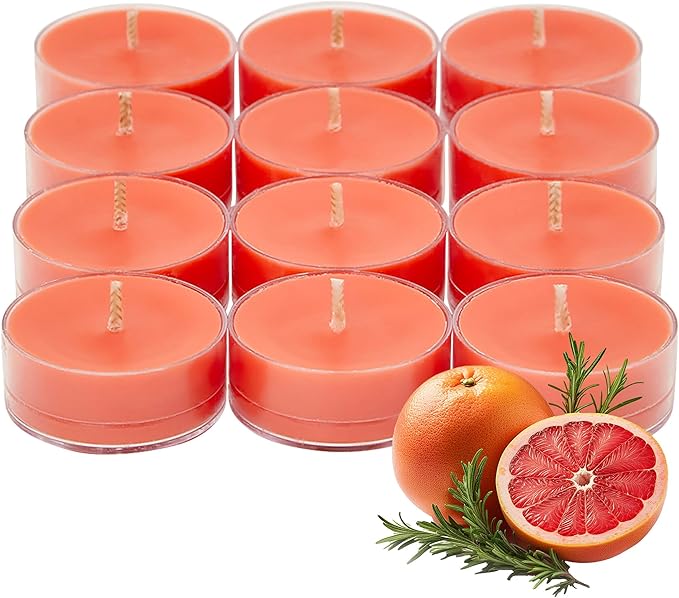 PartyLite Set of 12 Tea Lights Candles, Grapefruit & Rosemary Scent, Aromatherapy Scented Candles Gift Set, Up to 4 to 6 Hours Burn Time - Bloomnest