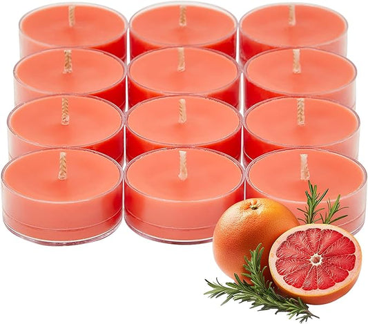 PartyLite Set of 12 Tea Lights Candles, Grapefruit & Rosemary Scent, Aromatherapy Scented Candles Gift Set, Up to 4 to 6 Hours Burn Time - Bloomnest