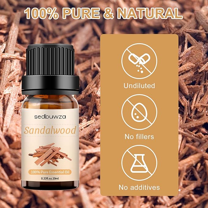 Sedbuwza Sandalwood Essential Oil, Pure Organic Sandalwood Fragrance Oil for Diffuser, Humidifier, Soap, Candle, Perfume Sedbuwza