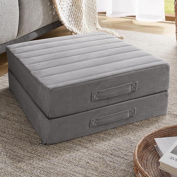 Codi High Density Foam Floor Pillow 2 Sets, Large Meditation Cushions Seating for Adults and Yoga Sitting, 5" Thick Washable Couch Cushion with Soft Tufted Covers - 22 Inch Grey