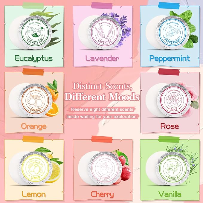 Shower Steamers Aromatherapy - Christmas Gifts for women, 8 Pack Pure Essential Oil Shower Bombs for Home Spa Bath Self Care, Lavender Stress Relief and Relaxation Gifts for Her Stocking Stuffers Pink - Bloomnest