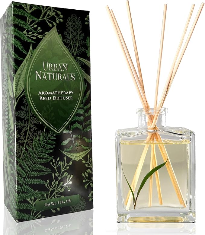 Urban Naturals Eucalyptus Sage Reed Diffuser Oil Gift Set – Eucalyptus, Sage, Mint, Lime & Cedarwood Essential Oils– Relaxing Scent – Sleek Rectangular Refillable Glass Bottle – Made in the USA UrbanNaturals