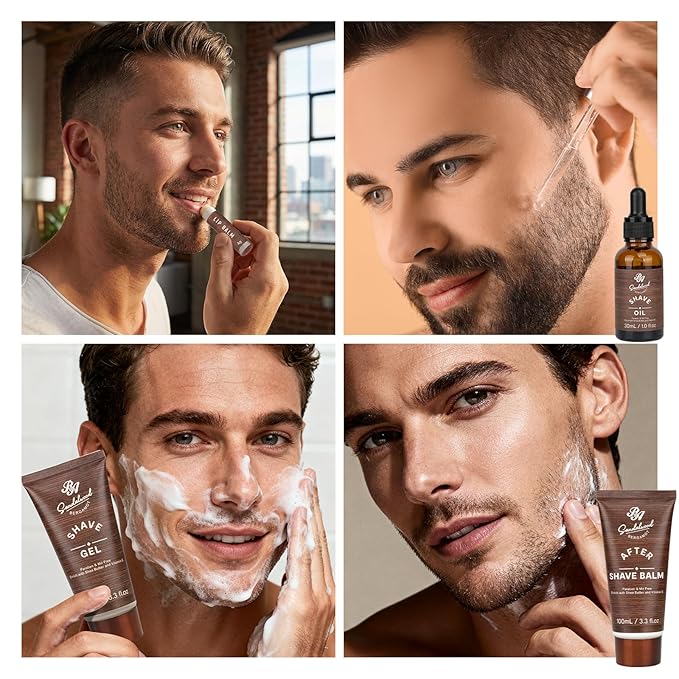 Valentines Day Gifts for Men, 21 Pcs Sandalwood Bath & Body Care Kit, Beard Gift Set for Men, Shave Beard Kit, Leather Bag, Home Spa Kit, Relaxing Men's Gift Basket, Birthday, Father's Day Gift - Bloomnest