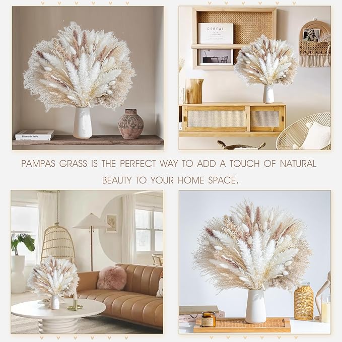 96PCS Natural Dried Pampas Grass Boho Home Decor Bouquet Phragmites Dried Flowers Bouquet for Wedding Floral Arrangements Home Decorations (96PCS) - Bloomnest