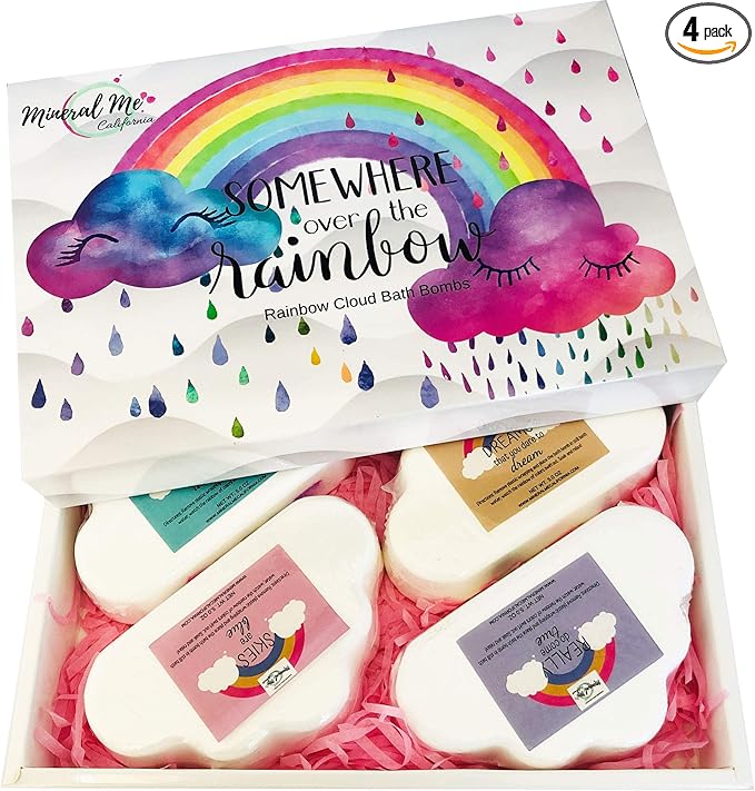 Bath Bombs for Kids - Natural and Organic Magic Rainbow Bubble Bath Bombs w/Moisturizing Shea Butter and Natural Oils, 4 Large Unicorn Cloud BathBombs for Girls, Stocking Stuffer Christmas Gift - Bloomnest