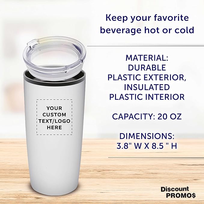 Custom Plastic Tumblers 20 oz Set of 6/12/24 Personalized Bulk Pack with Lids, Ice Coffee Tumbler, To Go Cup Insulated - White - Bloomnest