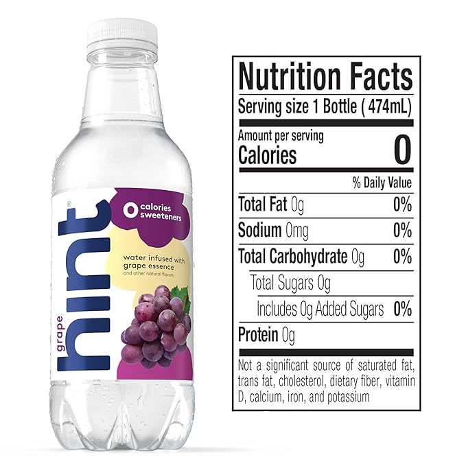 Hint Fruit-Infused Bottled Water, Grape - Sugar Free Flavored Water with Zero Calories, Naturally Flavored, and No Artificial Sweeteners - 16 Fl Oz (Pack of 12) - Bloomnest