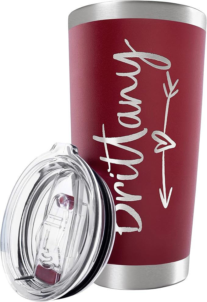 Be Burgundy Personalized Tumbler with Engraved Name - 12 Designs, 20 Oz Coffee Tumbler with Slider Lid, Red, Double Wall Insulated - Gift for Mom, Women, Personalized Birthday Gift for Her - Bloomnest