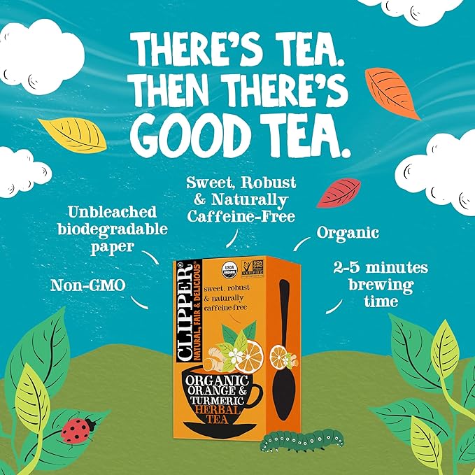 Clipper Tea, Orange & Turmeric, Organic Tea with Licorice Root, Orange Peel and Hibiscus, Plant Based Herbal Tea, Caffeine Free British Tea, 1 Pack, 20 Unbleached Tea Bags - Bloomnest