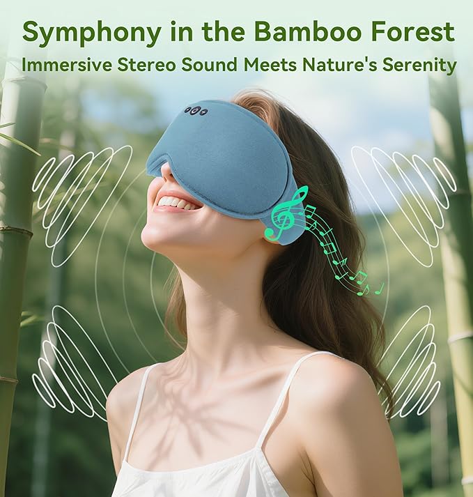 LC-dolida Bamboo Cotton Weighted Bluetooth Sleep Masks, 3D Weighted Sleep Masks with Bluetooth 5.4 Headphones, Total Blackout Bluetooth Sleep Mask for Women Men, Weight Eye Mask for Sleeping, Ash Blue - Bloomnest