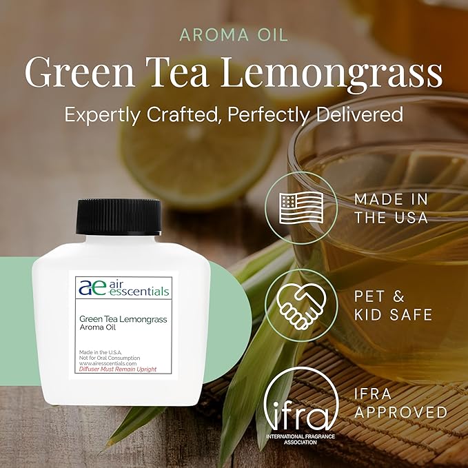 Green Tea & Lemongrass Aroma Oil, Essential Oils Blend for Diffusers & Scent Machines, Blend of Lemongrass & Leafy Greens, Aromatherapy, Cold Air Diffuser Compatible, 100 mL - Bloomnest