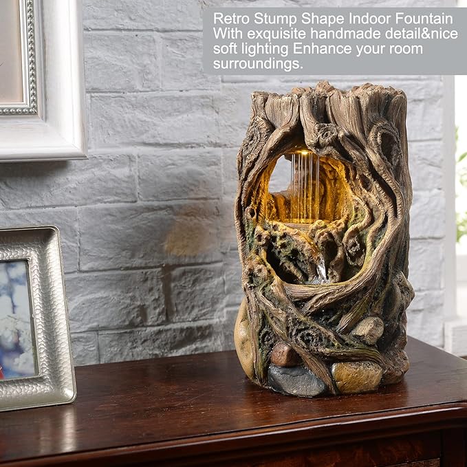 GOSSI Indoor Fountain Beautiful Stump Water Fountain Relaxation Raindrop Fountains Meditation Desk Fountain Artistic Waterfall Fountains Home/Office Decor(22013) - Bloomnest