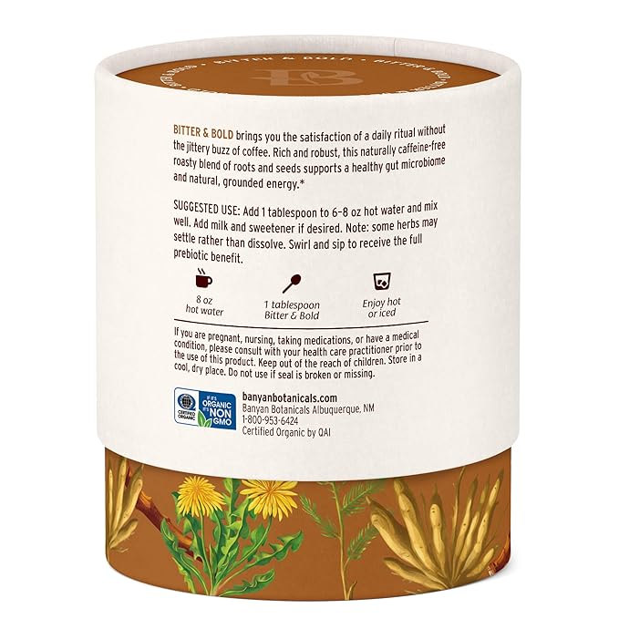 Banyan Botanicals Bitter & Bold – Organic Caffeine-Free Herbal Coffee Alternative – Milk Thistle, Chicory, and Dandelion Coffee Alternative – 3.5 oz, 16 servings – Fair for Life, Non-GMO, Vegan - Bloomnest