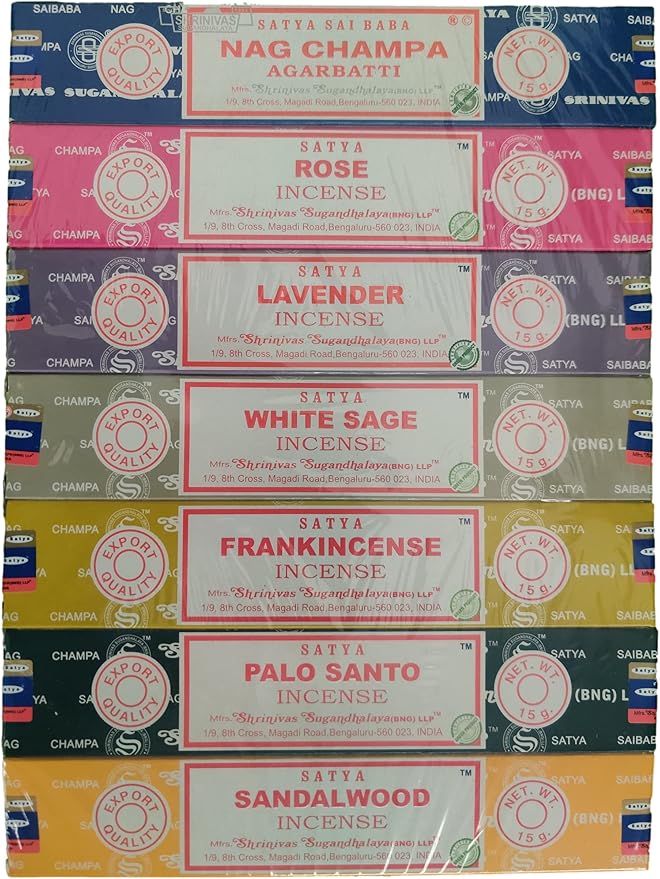 Incense Sticks Variety Pack with Wooden Holder | Nag Champa, Rose, Lavender, White Sage, Frankincense, Palo Santo & Sandalwood | Hand-Rolled Masala Incense Guruji+Divinity