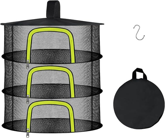 3 Layer Herb Drying Rack, Herb Drying Rack Hanging Mesh, Foldable Bud Drying Net with U-Shaped Zipper, Hooks, for Drying Herbs Plants, Flowers, Fruits, Food, Camping (3 Layers-23.62'') - Bloomnest