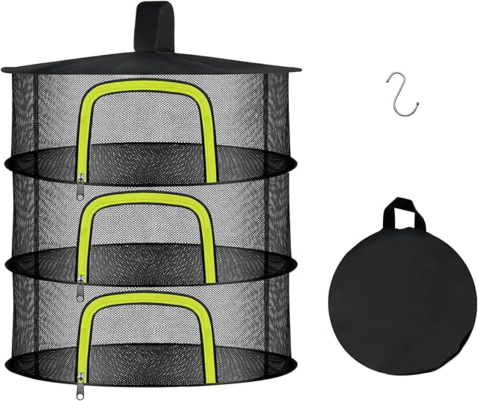 3 Layer Herb Drying Rack, Herb Drying Rack Hanging Mesh, Foldable Bud Drying Net with U-Shaped Zipper, Hooks, for Drying Herbs Plants, Flowers, Fruits, Food, Camping (3 Layers-23.62'') - Bloomnest
