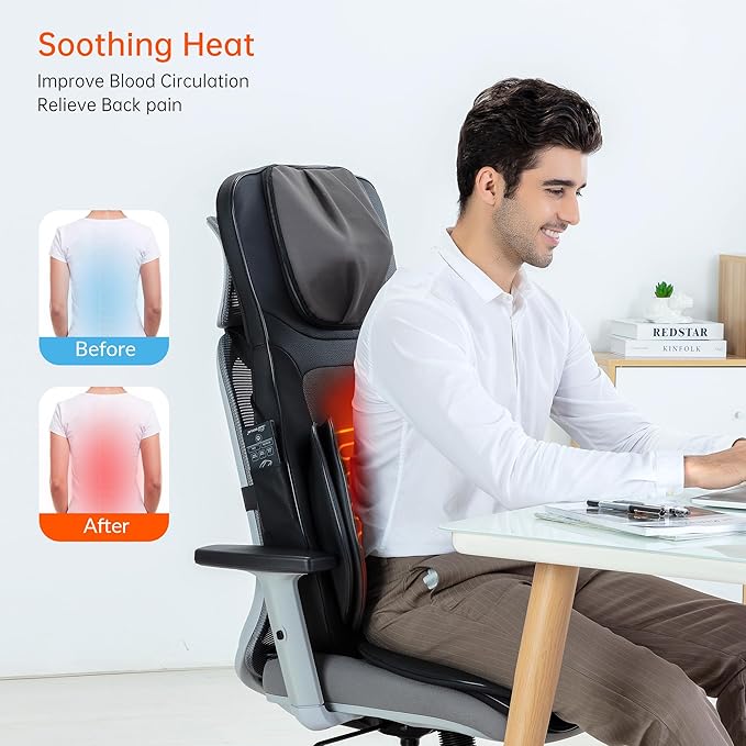 Snailax Neck Back Massager with Heat, Full Body Massage Chair Pad, Adjustable Compression, Rolling, Shiatsu Massage Seat Cushion, Chair Massagers,Gifts for Women, Man (Upgrade) - Bloomnest