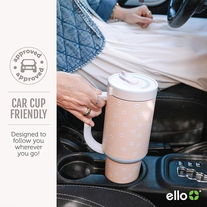 Ello Oasis 40 oz Tumbler with Handle & Retracting Straw | Reusable Insulated Stainless Steel Cup 100% Leakproof, Gifts for Teens Women Men | Keeps cold for 20 Hours, Cup Holder Friendly, Twilight - Bloomnest