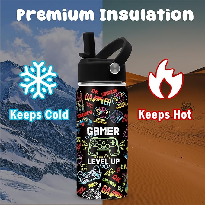 Gaming Gifts for Gamer Boys, 16oz Game Water Bottle for Kids, Gaming Controller Insulated Stainless Steel Tumbler, Birthday Gifts for Gamer Boys Kids Teen Adults Gamings Cup - Bloomnest