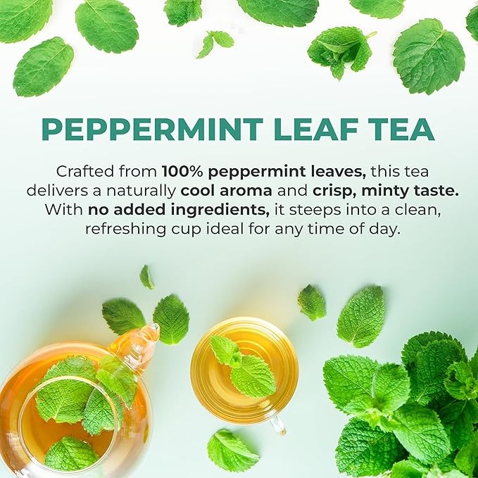 LeafLea 40 Peppermint Tea Bags, Natural Peppermint Leaf Herbal Tea with Cool Taste, Te De Menta for Gentle Digestive Support, Te De Hierba Buena, Caffeine-Free, Sugar-Free, Vegan, Individually Wrapped - Bloomnest