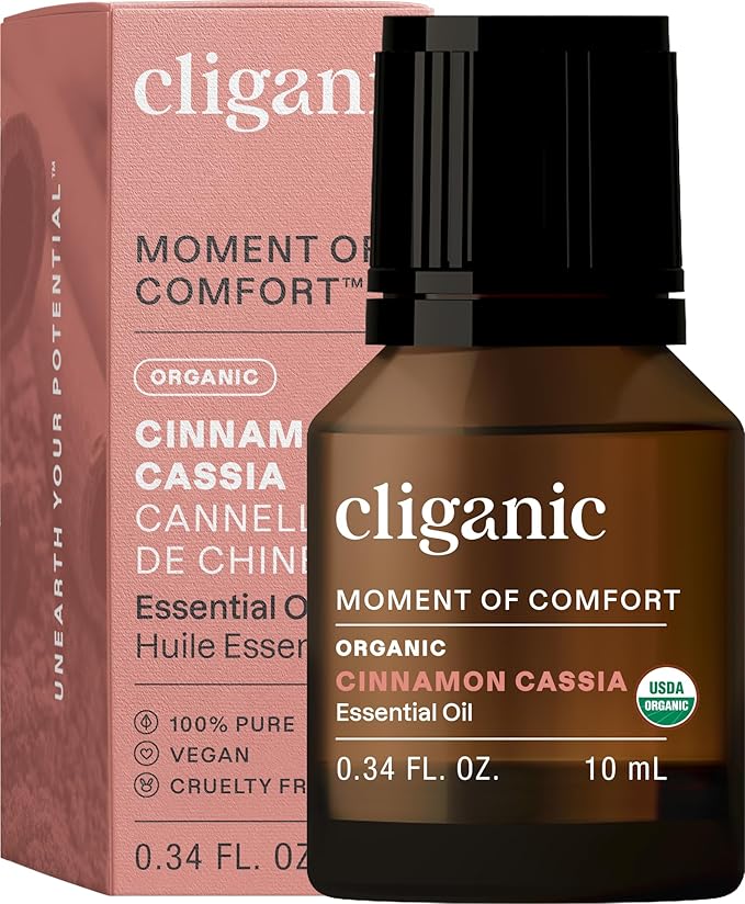 Cliganic Organic Cinnamon Cassia Essential Oil, 100% Pure Natural Undiluted, for Aromatherapy | Non-GMO Verified (Packaging May Vary) Cliganic